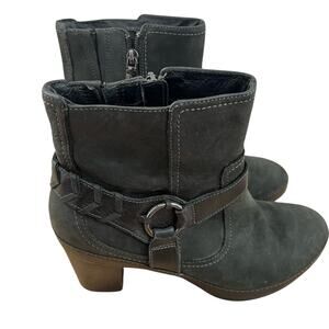 Clarks Boots Black Leather Active Air Ankle Booties Heels Zip-Size 8